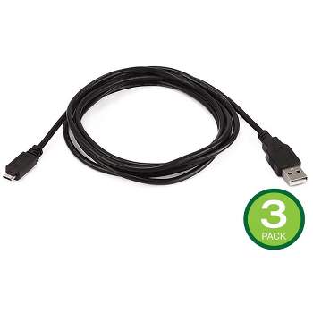 Monoprice USB Type-A to Micro Type-B 2.0 Cable - Black - 6 Feet (3-Pack) 5-Pin 28/28AWG, For Smartphones and Tablets