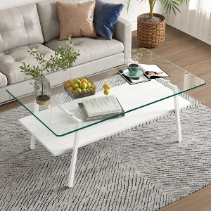Rectangle Coffee Table, Tempered Glass Tabletop, with Metal Legs, Modern Table for Living Room - 1 of 4