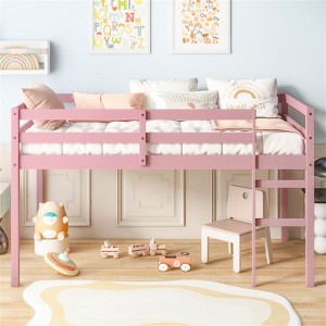 RISOKEYS Solid Wooden Twin Loft Bed - Rubber Wooden Strengthened Platform Slats Bed with Ladder & Under-Bed Storage fo Small Room - 1 of 4