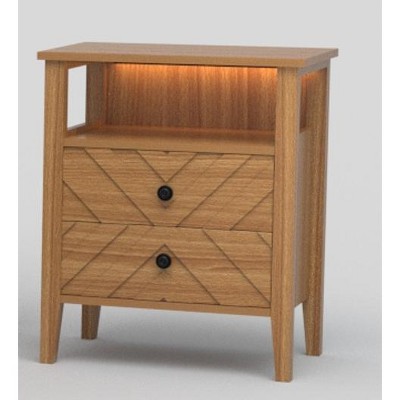 2 Storage Drawers and Stable Wooden Legs,Wooden Rustic Bedside Table,