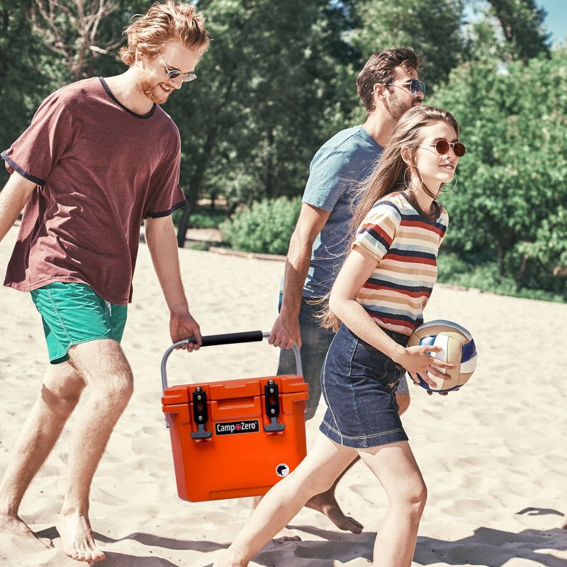 CAMP-ZERO 10 Liter 10.6 Quart Lidded Cooler with 2 Molded In Cup Holders, Folding Aluminum Handle Grip, and Locking System, Burnt Orange, 4 of 7