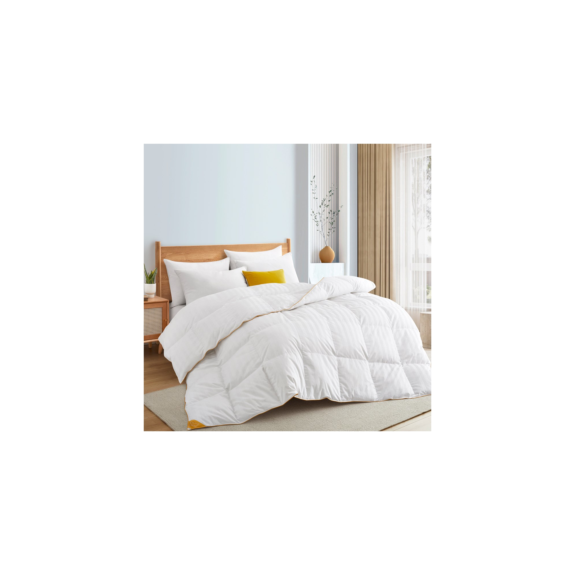 Puredown All Season White Down Comforter with Baffled Box Construction, Stripe/White, King