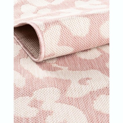 Pink Ivory Rectangular Synthetic Outdoor Animal Print Rug
