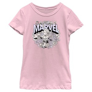 Girl's Marvel Floral Carol Danvers T-Shirt - 1 of 4