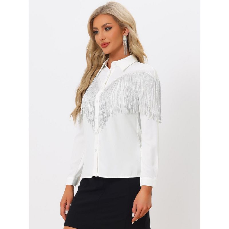 Allegra K Women's Fringe Long Sleeve Button Down Disco Party Shirts, 3 of 6