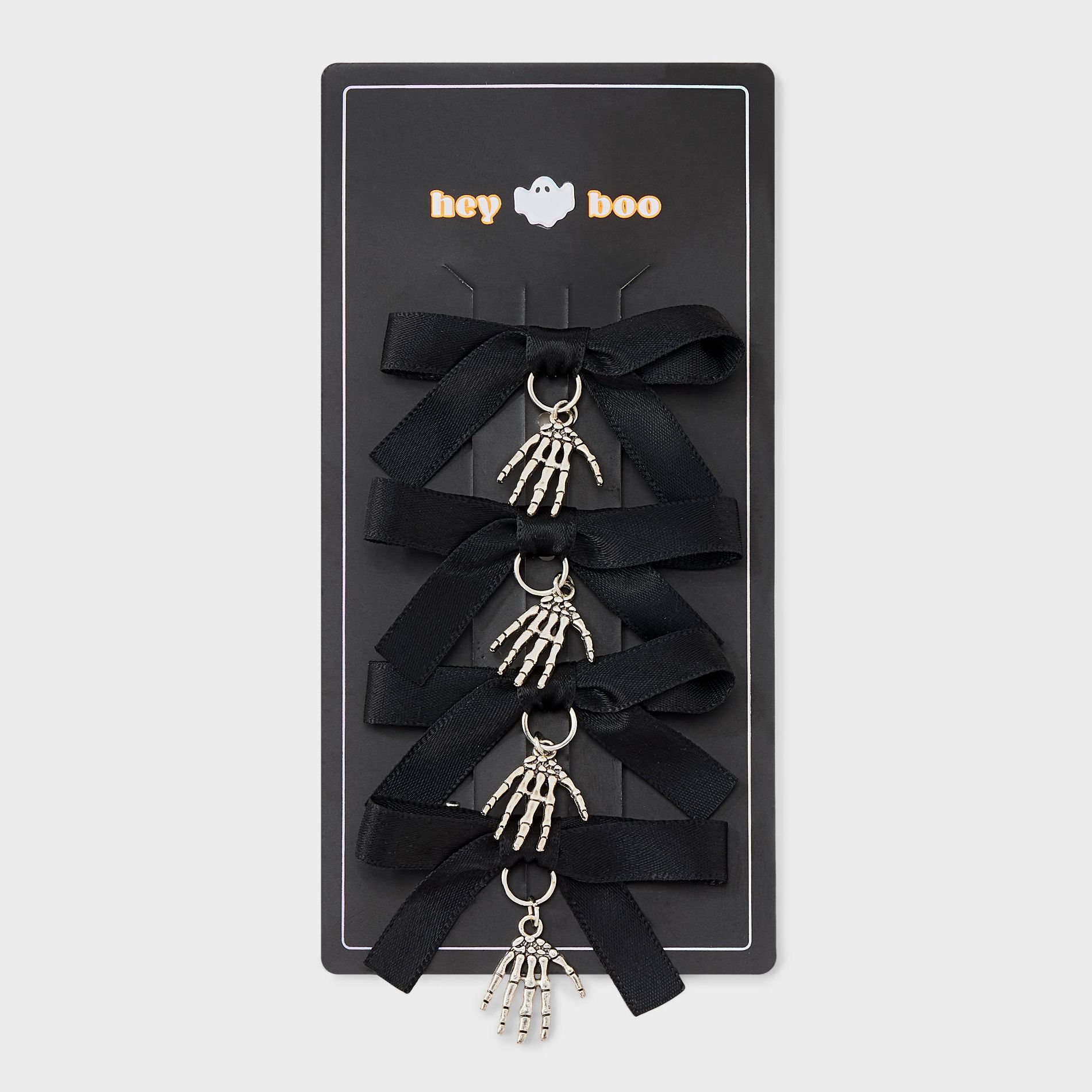 Halloween Bow with Skeleton Hands Hair Clip Set 4pc - Black/Silver
