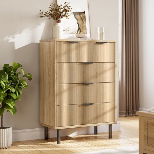 Wave groove five-drawer storage cabinet for bedroom, modern wooden wide drawers, wardrobe dresser with anti-tip device and metal legs - 1 of 4