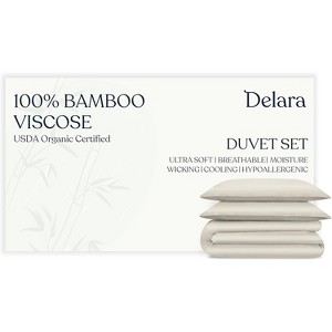 Delara 100% Viscose Derived from Bamboo Duvet Cover Set - Ultra-Soft, Cooling & Breathable, Includes Duvet Cover & Pillow Shams - 1 of 4
