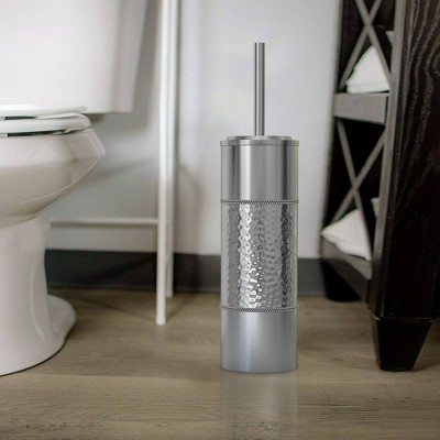 Slim Hammered Stainless Steel Toilet Brush Holder with Long Handle