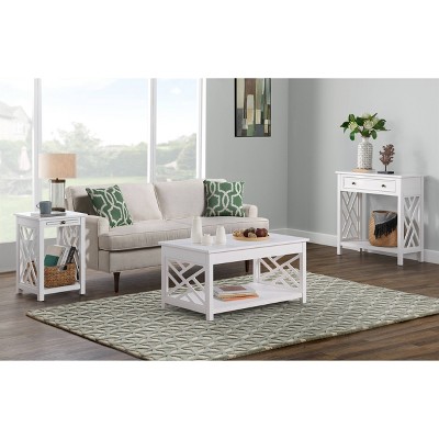 36" White Pine Wood Coffee Table Set with Tray and Console