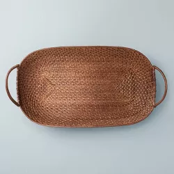 Dark Rattan Décor Tray with Handles Brown - Hearth & Hand™ with Magnolia