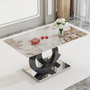 Large Dining Table With MDF Material OC Shaped Bracket,Modern Minimalist Rectangle Dining Table For 8 Person-Cuddlewood - 1 of 4