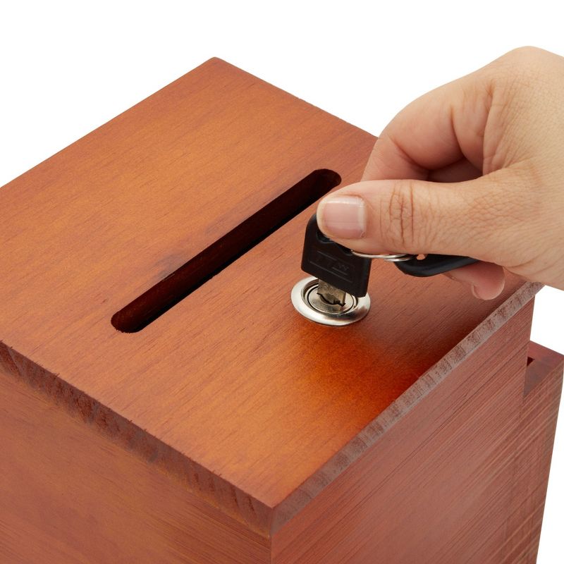 Juvale Wooden Suggestion Box with Lock and Keys, Brown Ballot Box with 50 Blank Suggestion Cards, Locking Lid and Side Slot for Donation, 7.5x7.1x5.5", 4 of 9