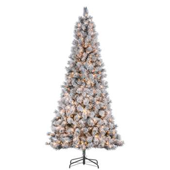 Sterling 9-Foot High Flocked Pre-Lit Hard Mixed Needle Boise Pine with Warm White Lights