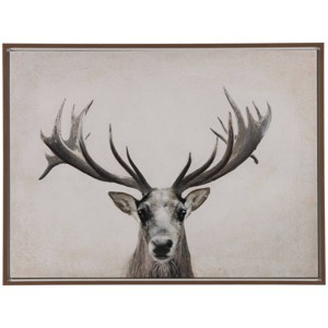 30"x40" Canvas Deer Gazing Framed Wall Art with Wood Frame Brown - Olivia & May: Rustic Animal Screen Print - 1 of 4