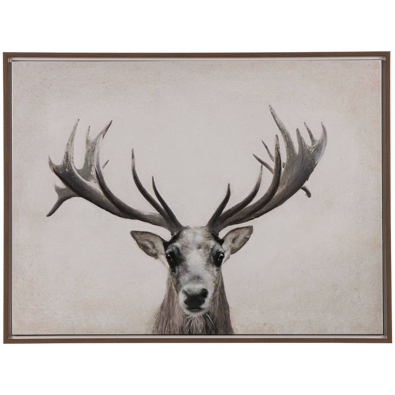 30&#34;x40&#34; Canvas Deer Gazing Framed Wall Art with Wood Frame Brown - Olivia &#38; May, 1 of 9