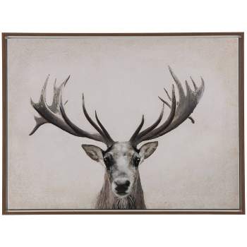 30"x40" Canvas Deer Gazing Framed Wall Art with Wood Frame Brown - Olivia & May