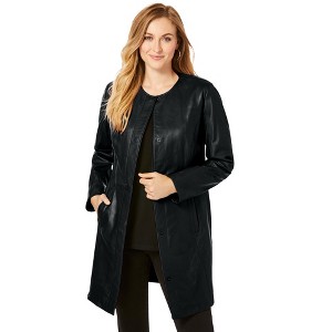 Jessica London Women's Plus Size Three-Quarter Leather Jacket - 1 of 4