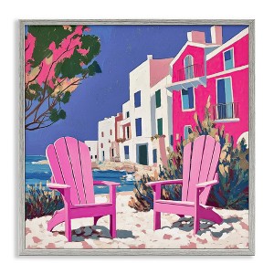 Stupell Industries Beach Chair Meetup in Pink Framed Giclee Art - 1 of 4
