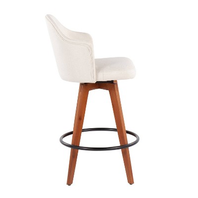 Set of 2 Ahoy Cream Fabric Swivel Barstools with Walnut Bamboo Legs