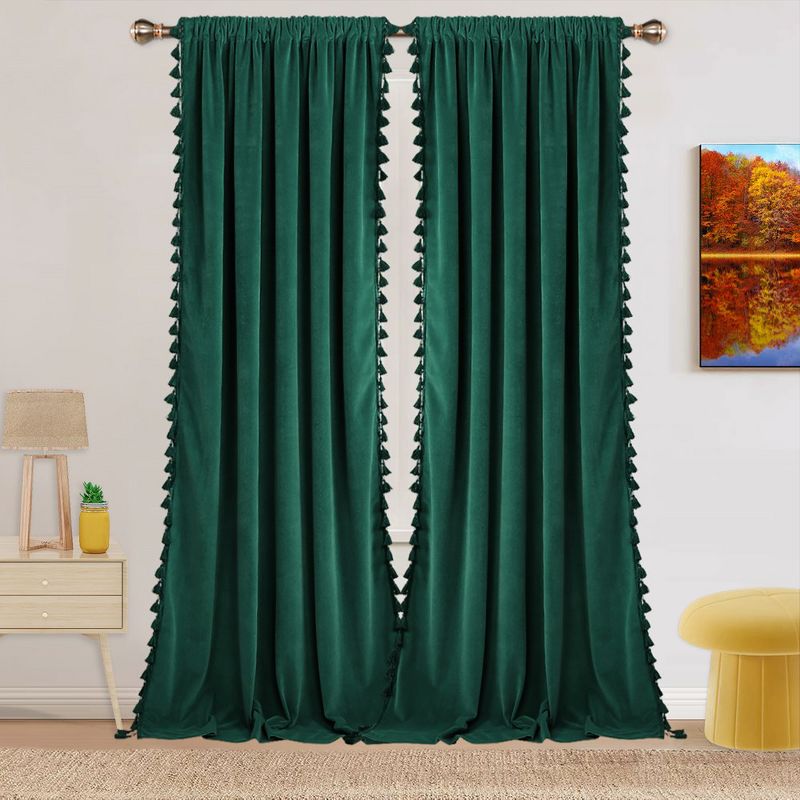 Tassels Soft Luxury Room Darkening Velvet Window Curtain Panels for Living Room, 2 of 6