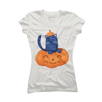 Junior's Design By Humans Halloween Cat In A Pumpkin By wubbadub T-Shirt