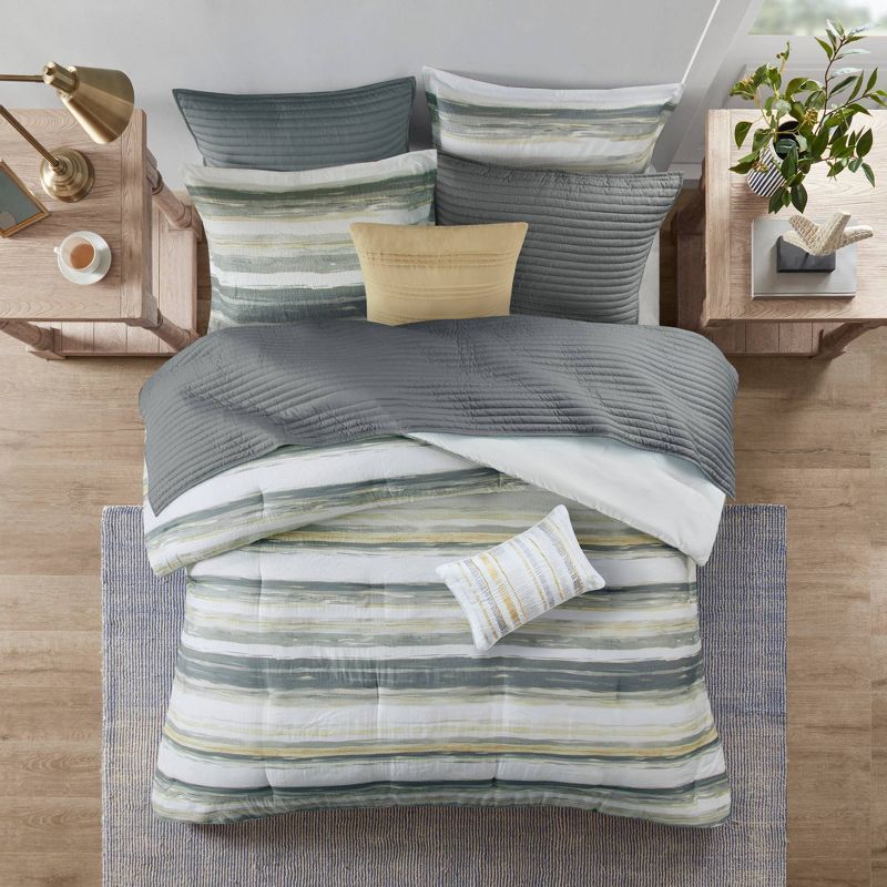 Madison Park 8pc Fairbanks Printed Seersucker Comforter and Coverlet Set Collection, 1 of 17