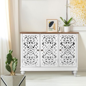 Captiva Designs Distressed Hollow-carved Accent Storage Sideboard Buffet Cabinet with Solid Wood Legs for Living Room Entryway Foyer - 1 of 4