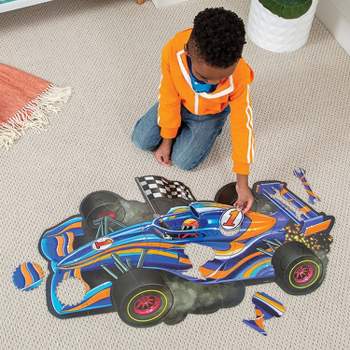 Peaceable Kingdom Giant Floor Puzzles with Uniquely Fun Shaped Pieces for Kids Ages 3+ Gifts for Boys and Girls - Racecar