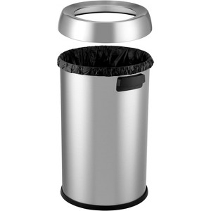 65L/17Gal Open Top Trash Can, Commercial-Grade Heavy Duty Brushed Stainless Steel Garbage Bin for Outdoor, Kitchen, Home, Office, Family Use - 1 of 4