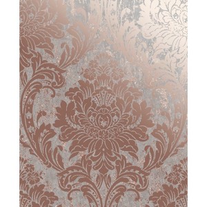 Milan Damask Rose Gold and Grey Wallpaper - 1 of 4