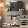Homhougo 59.06'' Farmhouse Buffet Cabinet with Sliding Barn Door, 33.4'' Tall Rustic Sideboard with 3 Drawer, Adjustable Shelf Gray - 3 of 4