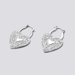 Textured Heart Hoop Earring - Wild Fable™ Silver - 1 of 4