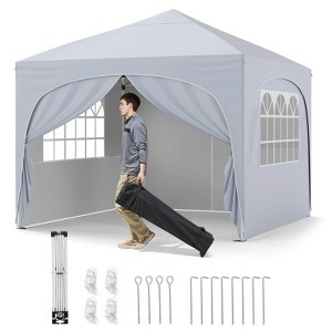 Costway 10 X 10 FT Pop up Canopy Tent Outdoor Easy Setup Sunshade with Wheeled Bag Blue/White/Gray - 1 of 4