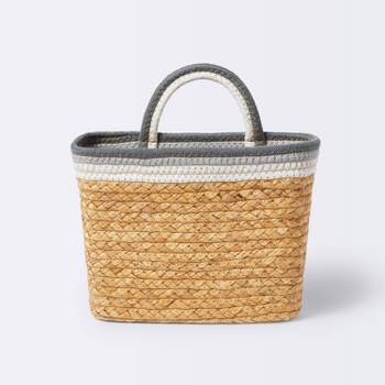 Wall Hanging Natural Woven Basket with Coiled Rope Handle - Gray - Cloud Island™