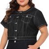 Agnes Orinda Women's Plus Size Crew Neck Short Sleeve Button Down Denim Cropped Jean Jackets - 2 of 4