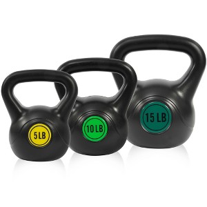 Gulches Wide Grip 3-Piece or 4-Piece Kettlebell Fitness Weight Sets of 5 lbs, 10 lbs, 15 lbs, and 20 lbs, 3-Piece Sets - 1 of 4