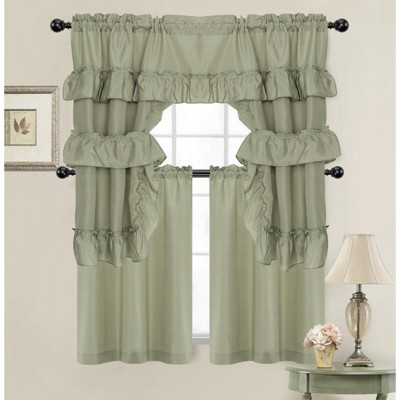 Kate Aurora Country Farmhouse Living Solid Colored Cafe Kitchen Curtain Tier & Swag Valance Set