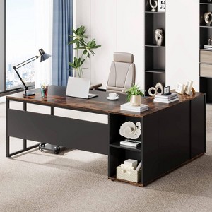 LITTLE TREE L-Shaped Executive Desk Rustic Brown/Black - 1 of 4