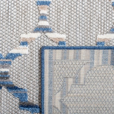 Grey and Blue Geometric Indoor/Outdoor Area Rug