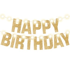 KatchOn, Light Up Happy Birthday Banner - 10 Feet, 8 Modes | Glitter Birthday Banner | Gold Birthday Party Banner - 1 of 4