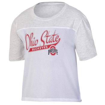 NCAA Ohio State Buckeyes Women's White Mesh Yoke T-Shirt