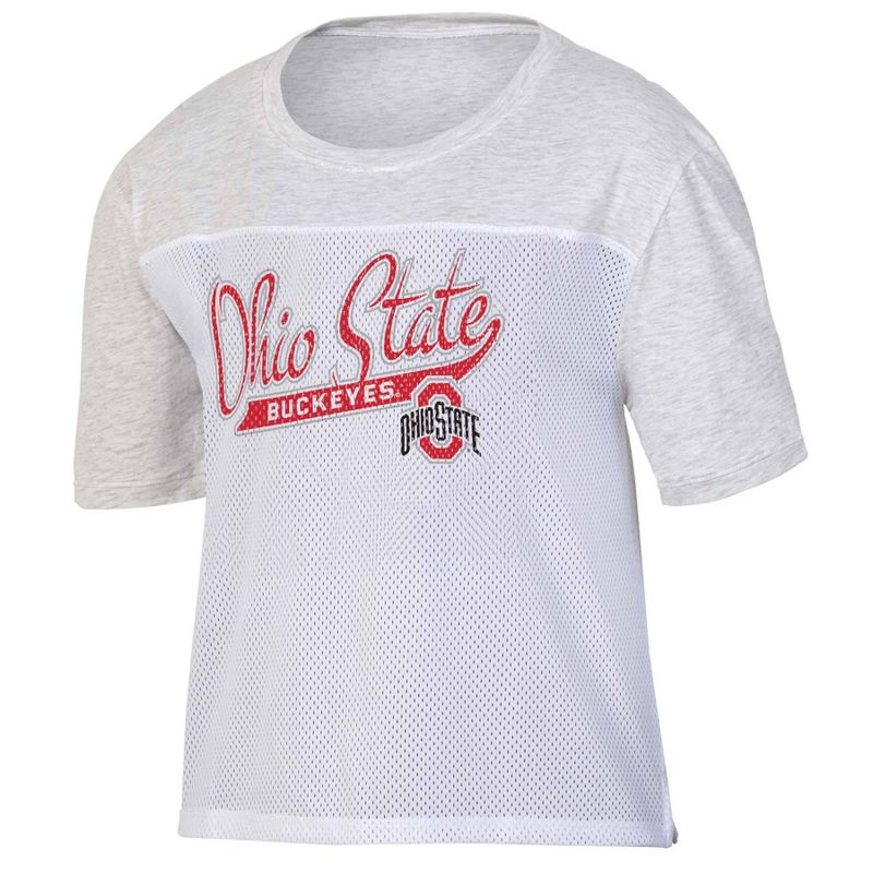 NCAA Ohio State Buckeyes Women&#39;s White Mesh Yoke T-Shirt, 1 of 4