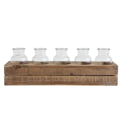 Wood Crate with 5 Glass Bottles - 3R Studios