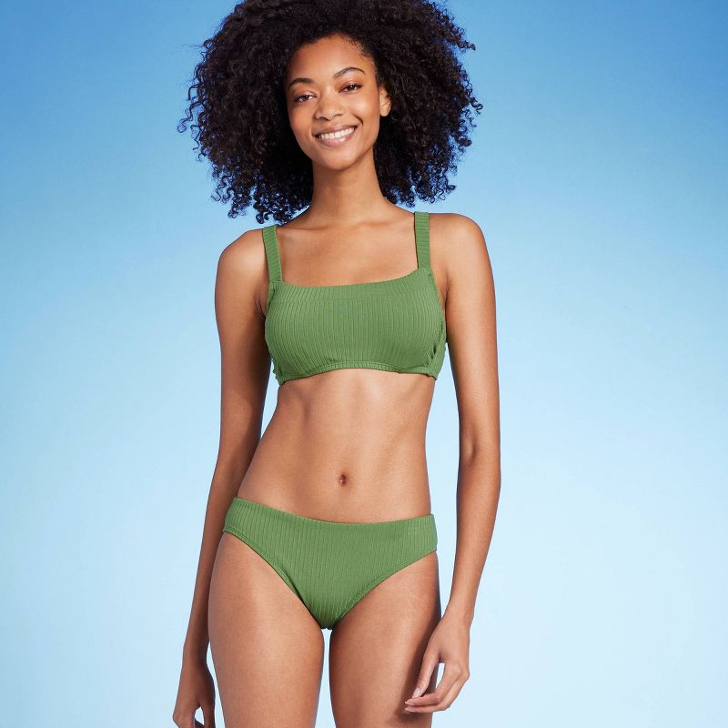 Women's Ribbed Hipster Bikini Bottom - Shade & Shore™ Green, 4 of 7