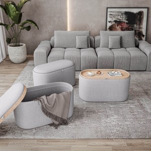 APRILSOUL Storage Ottoman with Reversible Wooden Tray Top - 1 of 4