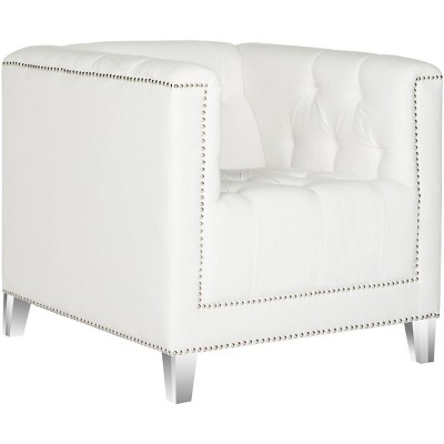 White Tufted Acrylic Barrel Accent Chair with Nailhead Trim