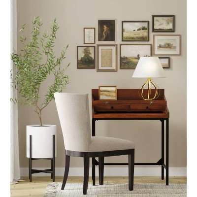 Chestnut Mango Wood Writing Desk with Black Iron Frame and Drawers