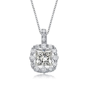White gold plated pendant necklae with princess cut cushion drop cubic zirconia for a glamorous and elegant touch - 1 of 3