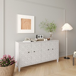 Modern Wooden Sideboard With 4 Doors, Buffet Server Cabinet With Adjustable Shelves And Square Metal Handles For Living Room, White Wash - 1 of 4